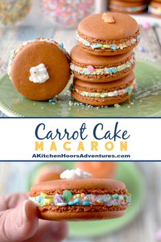 carrot cake macaron with sprinkles on top and in the middle