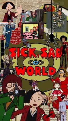 a collage of cartoon characters with the words flicksap world in red and black