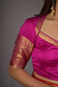 Hi Neck Blouse Designs Latest, Silk Saree Blouse Designs Patterns, Fashionable Saree, Raw Silk Blouse, Long Blouse Designs, Neck Lines, Cotton Saree Blouse Designs, Cotton Blouse Design, Model Blouse