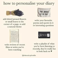 an info sheet describing how to personalise your diary and what it is written on