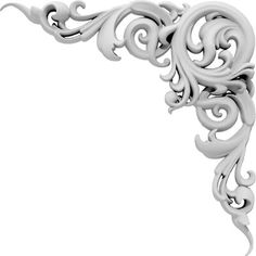 an ornate white frame with swirly scrolls on the edges and sides, isolated against a white background