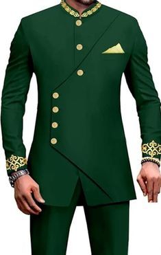 Tailored Three-piece Suit For Wedding With Long Sleeves, Green Tuxedo Party Set, Fitted Long Sleeve Sets For Semi-formal Occasions, Green Tuxedo Blazer For Wedding, Tailored Gold Suit For Wedding, Gold Tailored Suit For Wedding, Fitted Gold Tuxedo Style Sets, Fitted Three-piece Suit For Groom, Fitted Gold Tuxedo Set