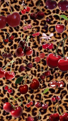 an animal print with cherries on it