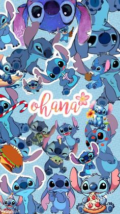 an image of many cartoon characters with the word ohana on it's back