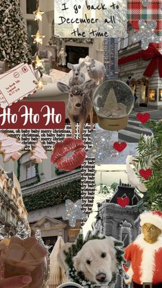 a collage of christmas pictures with santa clause and other holiday items in the background