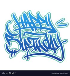 the word graffiti written in blue ink