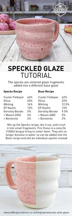 the speckled glaze recipe is shown with instructions for how to make it and how to use it