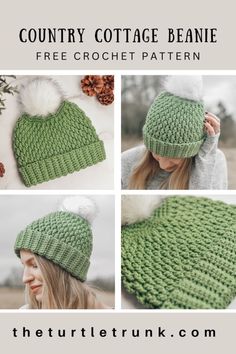 four photos of the same hat with different patterns and colors, including one in green