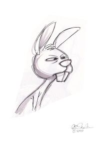 a drawing of a rabbit with its mouth open