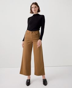 Brown Wide Leg Work Jeans, Brown Wide Leg Jeans For Work, Casual Fall Camel Pants, Brown Relaxed Fit Jeans For Work, Mid-rise Beige Wide Leg Pants For Fall, Brown Jeans For Workwear In Fall, Brown Jeans For Workwear During Fall, Brown Workwear Jeans For Fall, Fall Brown Jeans For Workwear