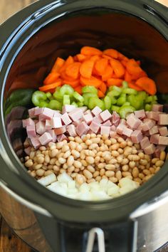 the food is prepared and ready to be cooked in the crock pot for dinner