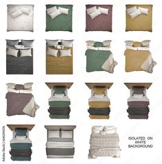 the bedding is all different colors and sizes