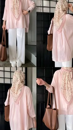 Outfit Muslimah Ideas, Hijab Fashion Modest, Casual Muslimah Outfit, Outfit Ideas Hijab Casual, Pink Outfits Modest, Outfit Pink Hijab Casual, Pink Hijabi Outfits