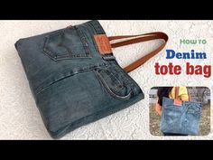 an image of a bag made out of denims and leather with the title how to denim tote bag