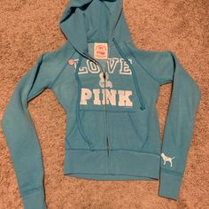 Pink Brand Half Zip Hoodie, In A Lovely Shade Of Blue. Never Worn. Thrift Manifestation, Windbreaker Outfit, Girly Clothes, Personal Things, Shade Of Blue, Half Zip Hoodie, Pink Brand