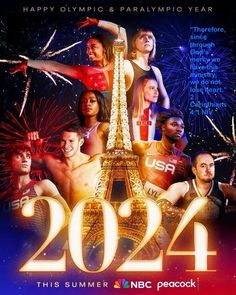 a poster for the olympics and olympic games in 2012, with fireworks coming from the eiffel tower