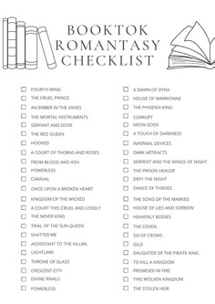 a list with the words book tok romantic checklist written in black and white