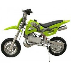 a green and black dirt bike on a white background