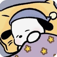 a cartoon character sleeping in bed with his head on the pillow