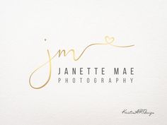 the logo for janette mae photography is shown on a white paper with gold foil