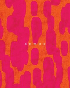 an orange and pink wallpaper with some shapes in the background that says, somos