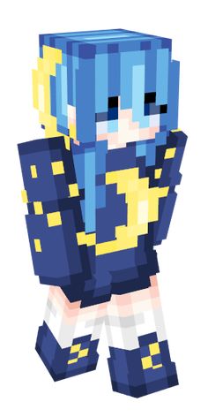 an image of a pixel art character in blue and yellow