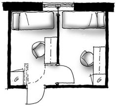 a black and white drawing of a bathroom