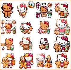 a bunch of hello kitty stickers on a white background