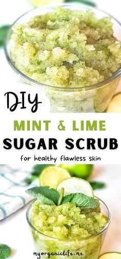 DIY Body Scrub - Homemade Body Scrub with Mint and Lime Body Scrub Recipes, Mint Sugar Scrub, Mint Sugar, Diy Sugar Scrub Recipe, Body Scrub Recipe, Sugar Scrub Homemade, Homemade Scrub