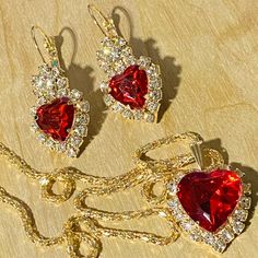 New Red Heart Necklace And Drop Earrings Golden Jewelry Set Rhinestone Valentines Day Fashion Jewelry , Alloy Material. You’ll Love It, I Ship Fast ! Elegant Bling Jewelry For Valentine's Day, Heart-shaped Cubic Zirconia Jewelry Sets For Valentine's Day, Elegant Valentine's Day Jewelry With Bling, Crystal Jewelry Sets For Anniversary On Valentine's Day, Crystal Jewelry Sets For Anniversary And Valentine's Day, Elegant Heart-shaped Bling Jewelry, Valentine's Day Double Heart Jewelry With Sparkling Stones, Valentine's Day Crystal Jewelry Sets Gift, Valentine's Day Double Heart Sparkling Stones Jewelry