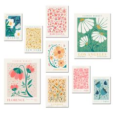 six different greeting cards with flowers on them