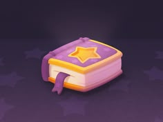 a purple and yellow box with a star on the top is sitting in front of stars