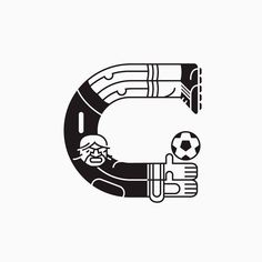 the letter c with an image of a man holding a soccer ball in his hand