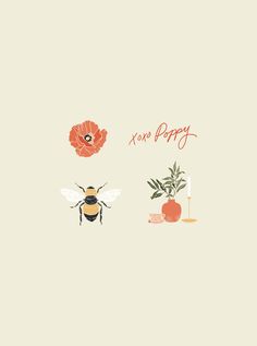 three different types of flowers and bees on a beige background with the words ron poppy