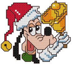 an old man with a christmas hat and holding a cup in his hand cross stitch pattern