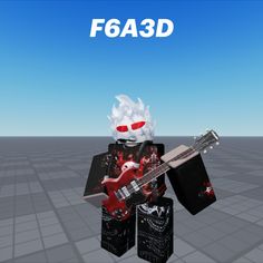 a cartoon character holding a guitar in front of a blue sky with the words f6a3d on it