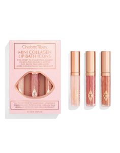 Cara + Cuerpo de Charlotte Tilbury Realza tus labios Contiene tres brillos de labios de viaje Diseñados para hidratar y dar volumen a los labios Pillow Talk es un tono rosa beis traslúcido Refresh Rose es un tono transparente Pillow Talk Medium es un tono rosa baya cálido Aplicador en forma de corazón Se presenta en una caja de la marca Por razones higiénicas, este producto no se puede devolver. Charlotte Tilbury Mini, Pillow Talk Medium, Berry Lip Gloss, Charlotte Tilbury Lip, Pink Lip Gloss, Pink Pillow, Kissable Lips, Blush Highlighter, Lip Glosses