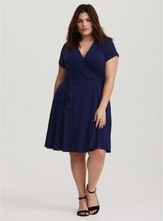 Plus Size Navy Faux Wrap Jersey Knit Dress, INK Being Clingy, Casual Plus Size Outfits, Plus Size Outfits Casual, Mini Studio, Plus Size Wedding Guest Dresses, Studio Knit, Knit Wrap Dress, Plus Size Party Dresses, Jersey Knit Dress