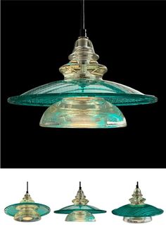 large glass insulator with aqua trafficlight lens hood Insulator Lights, Aqua Kitchen, Upcycled Lighting, Rustic Ceiling Lights, Hanging Lights Kitchen, Iron Accents, Glass Insulators, Kitchen Lighting Fixtures, Kitchen Pendants