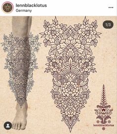 an image of the foot and leg tattoo design on someone's left arm, with flowers