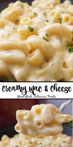 A double photo collage of mac and cheese. Ultra Creamy Mac And Cheese, Macaroni And Milk, Fluffy Mac And Cheese, Best Creamiest Mac N Cheese, One Serving Mac And Cheese Recipe, Mac And Cheese With Queso Blanco, Creamettes Macaroni And Cheese, Extra Creamy Mac And Cheese Recipe, Mac And Cheese Recipe With Alfredo Sauce