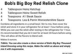 an advertisement for bob's big boy red reiish clone