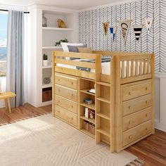 BLING6 NS : Study Loft Beds Twin Mid Loft w/straight ladder 2 Dressers, Ladder Loft, Bed End, 4 Drawer Dresser, Space Saving Storage, Open Shelves, Small Room, Maximize Space, Twin Bed