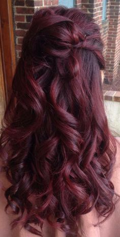 #bridal #hair #style #curls #spaatthegalleria Deep Red Hair Color Burgundy Wine, Ruby Wine Hair Color, Curly Hair Burgundy, Pelo Color Vino, Wine Red Hair, Hair Color Underneath, Wine Hair, Red Hair Inspo, Cherry Hair