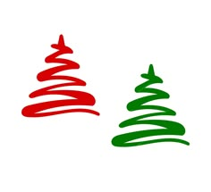 two red and green christmas trees on a white background, one is drawn with colored pencils