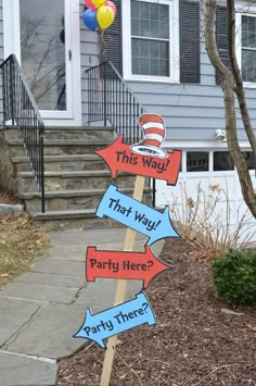 the cat in the hat party sign is outside