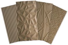 four different types of wall coverings in various shapes and sizes, all with geometric patterns