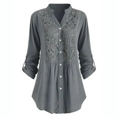 About Summer Tops for Women 2022 Long Sleeve Fall Autumn Shirts Dressy Casual Plus Size: Features:Long Sleeve Blouse For Women Trendy, Women's Plus Size Tops Elegant Henley V Neck Floral Lace Crochet Blouse Tops Roll-up Sleeve Button Down Tunic Shirt Blouse Fall for Female If you want a unique pattern in your everyday wardrobe, this shirts for women dressy casual is the exact piece you need! The simple silhouette is casual chic and never out of date. It will be a perfect gift for your mama, auntie, grandma, or your best friends! Occasion:This long sleeve tops for women 2022 is pretty great for summer daily life, office, parties, hang-out, travel, school, work, clubbing,date with boyfriend. Collocation Recommendation: Pair with jeans or leggings, add jewelry and you have an effortless dayti Stitching Shirt, Women Lace Blouse, Lace Blouse Long Sleeve, Trendy Blouses, Estilo Chic, Roll Up Sleeves, Loose Blouse, Tunic Shirt, Beautiful Blouses