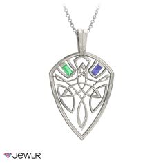 This shield necklace is a unique symbol of protection for yourself, or the perfect gift for a friend or loved one. It features a Celtic-inspired knot design and two 2x4mm baguette gemstones of your choice. Create yours in sterling silver, white, or yellow gold with a choice of chain. Shield Necklace, Celtic Shield, Symbol Of Protection, Unique Symbols, Mens Engagement, Knot Design, Gift For A Friend, Sterling Silver Mens, Metal Pendant