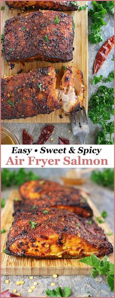 an image of easy sweet and spicy air fryer salmon